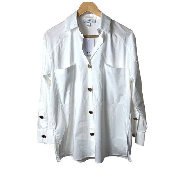 Magaschoni White Gold Button Up Lightweight Oversize Casual Shirt Size XS - Picture 1 of 8